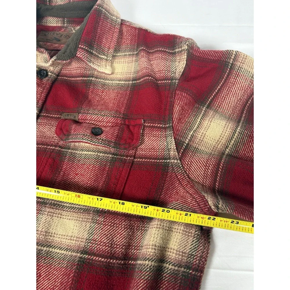 Orvis Classic Collection Men's L Red Plaid Flannel Shirt Heavyweight Button Up